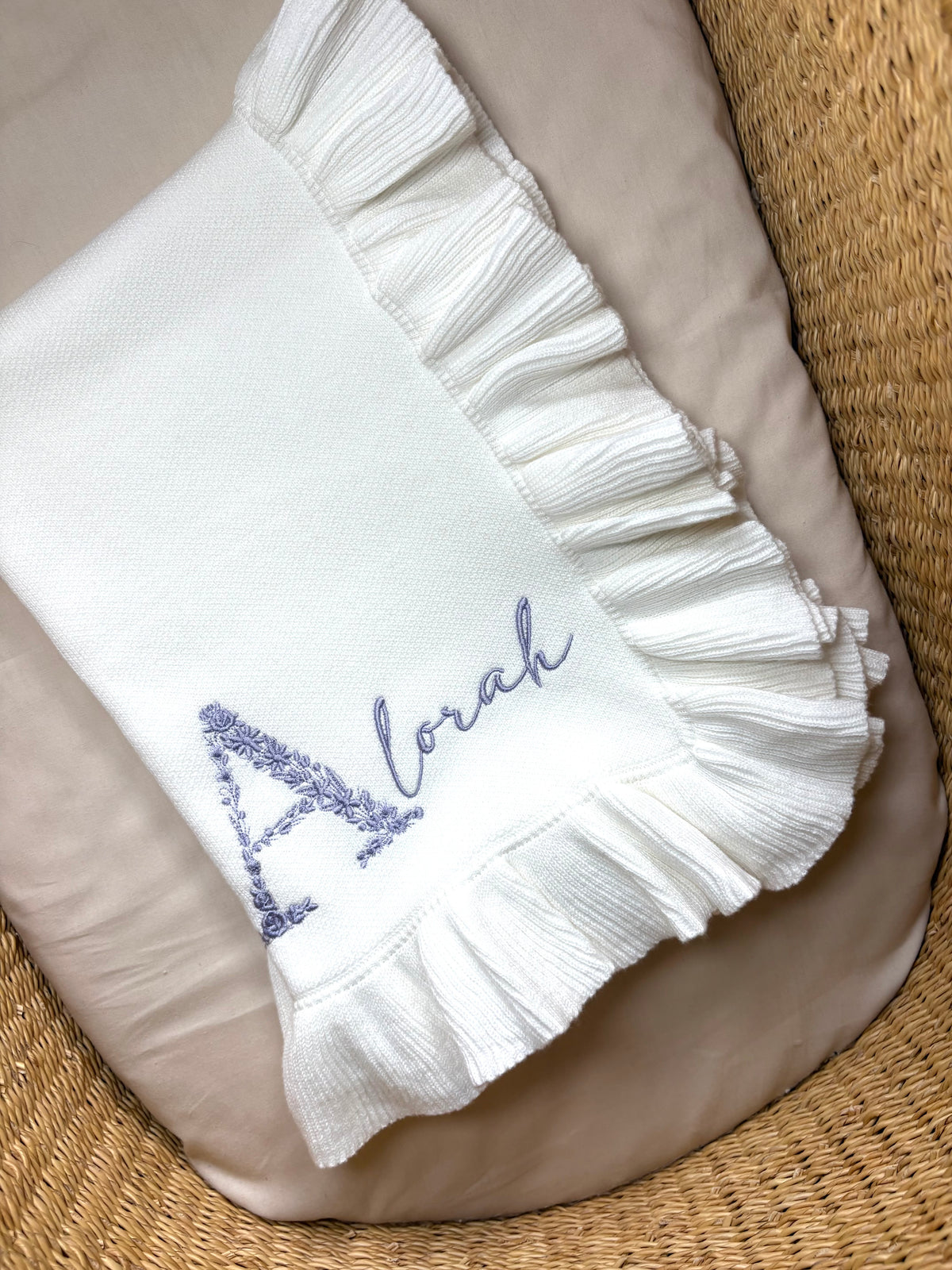 Floral Initial Detail Oyster Blanket