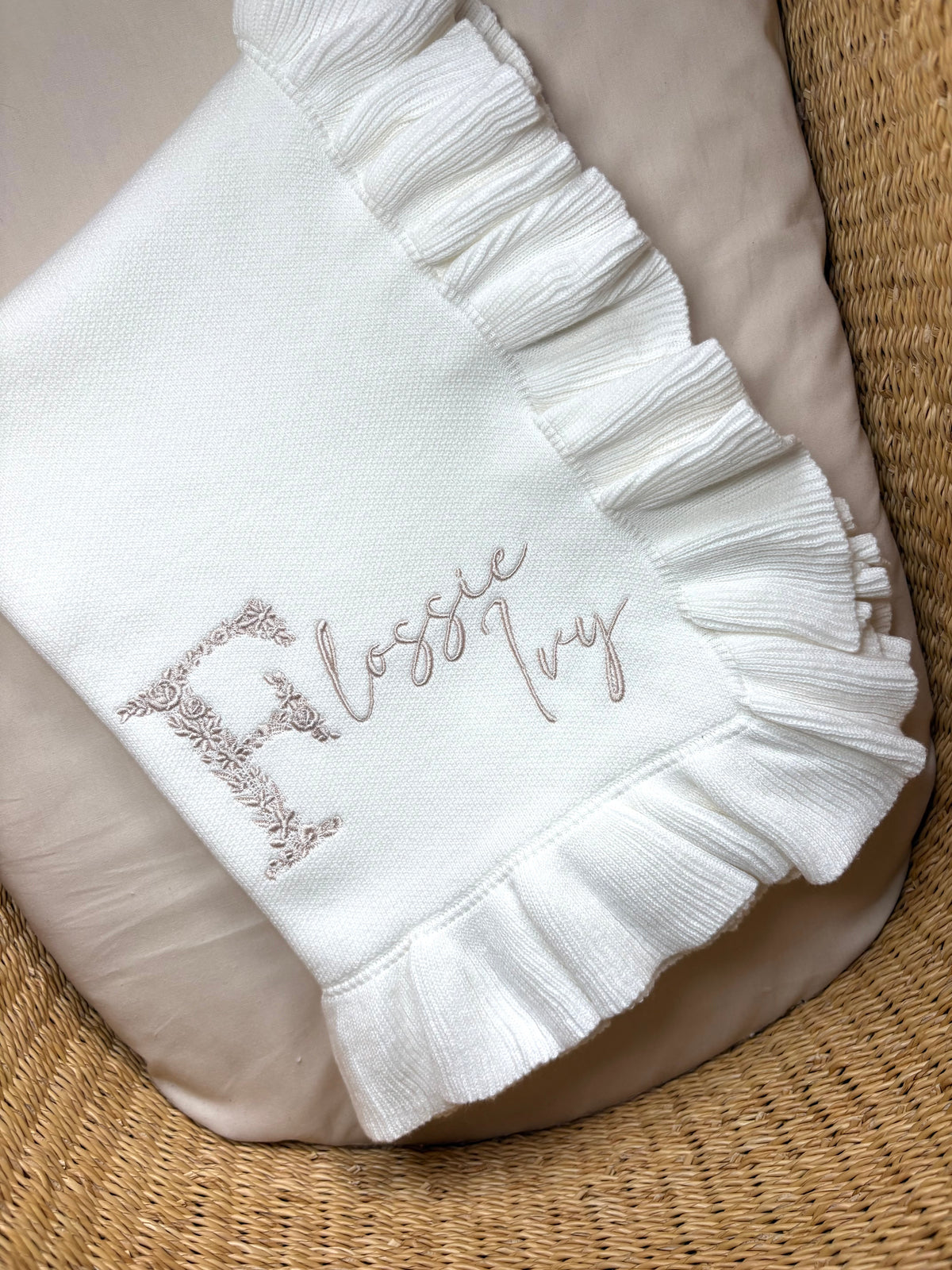 Floral Initial Detail Oyster Blanket