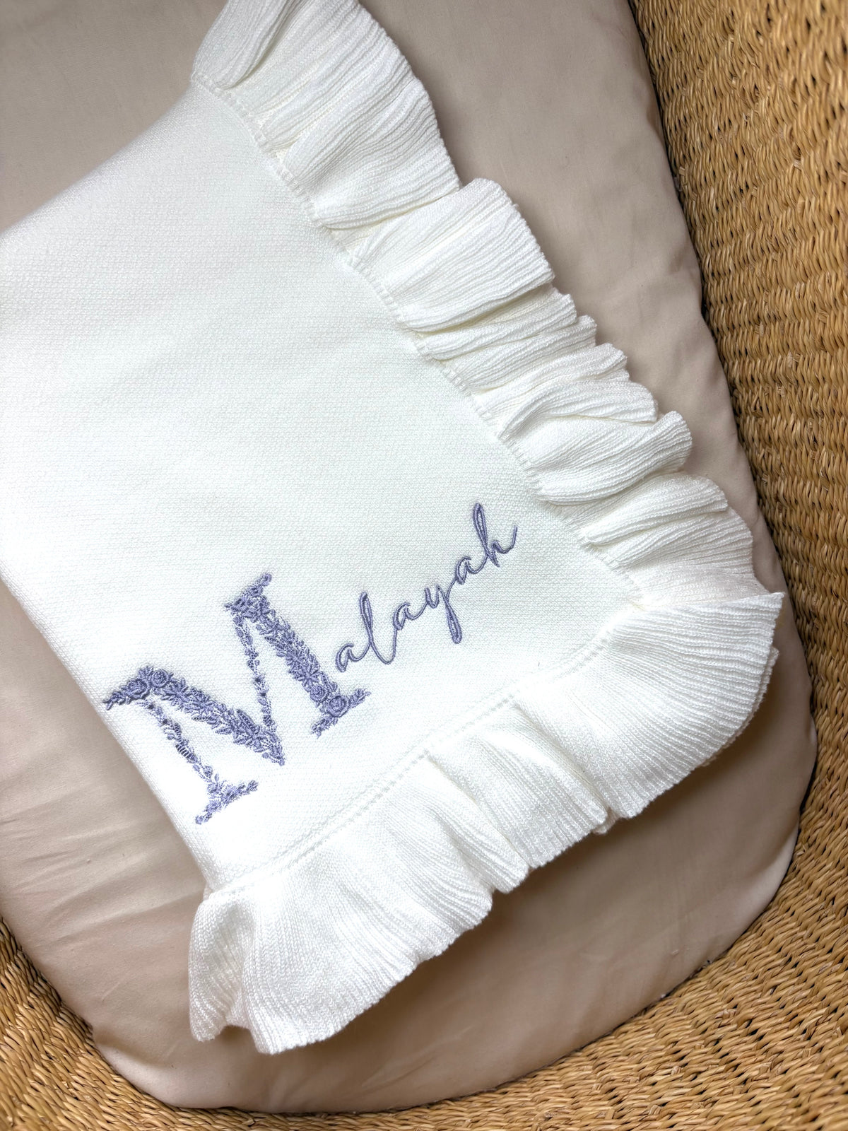 Floral Initial Detail Oyster Blanket