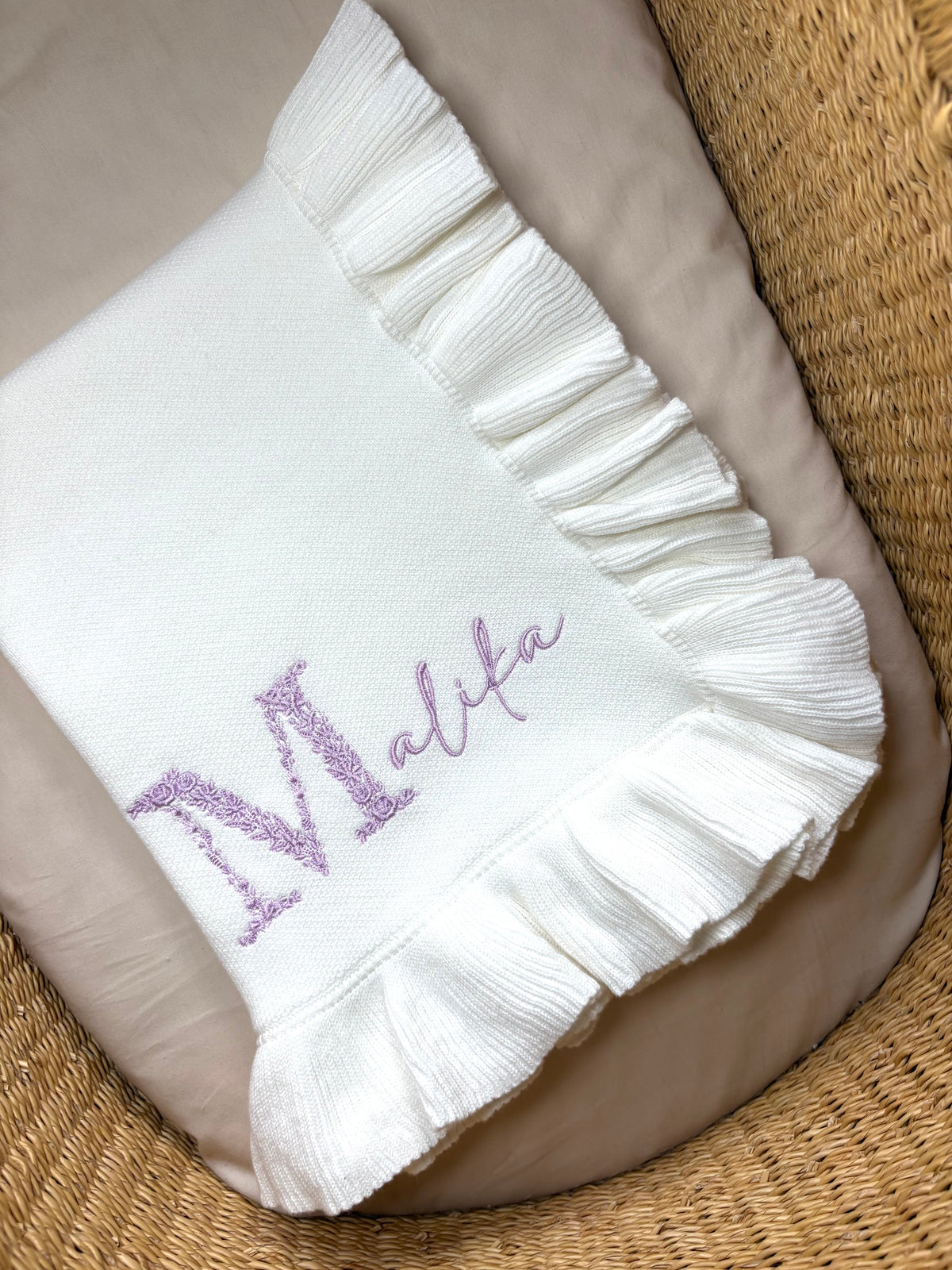 Floral Initial Detail Oyster Blanket