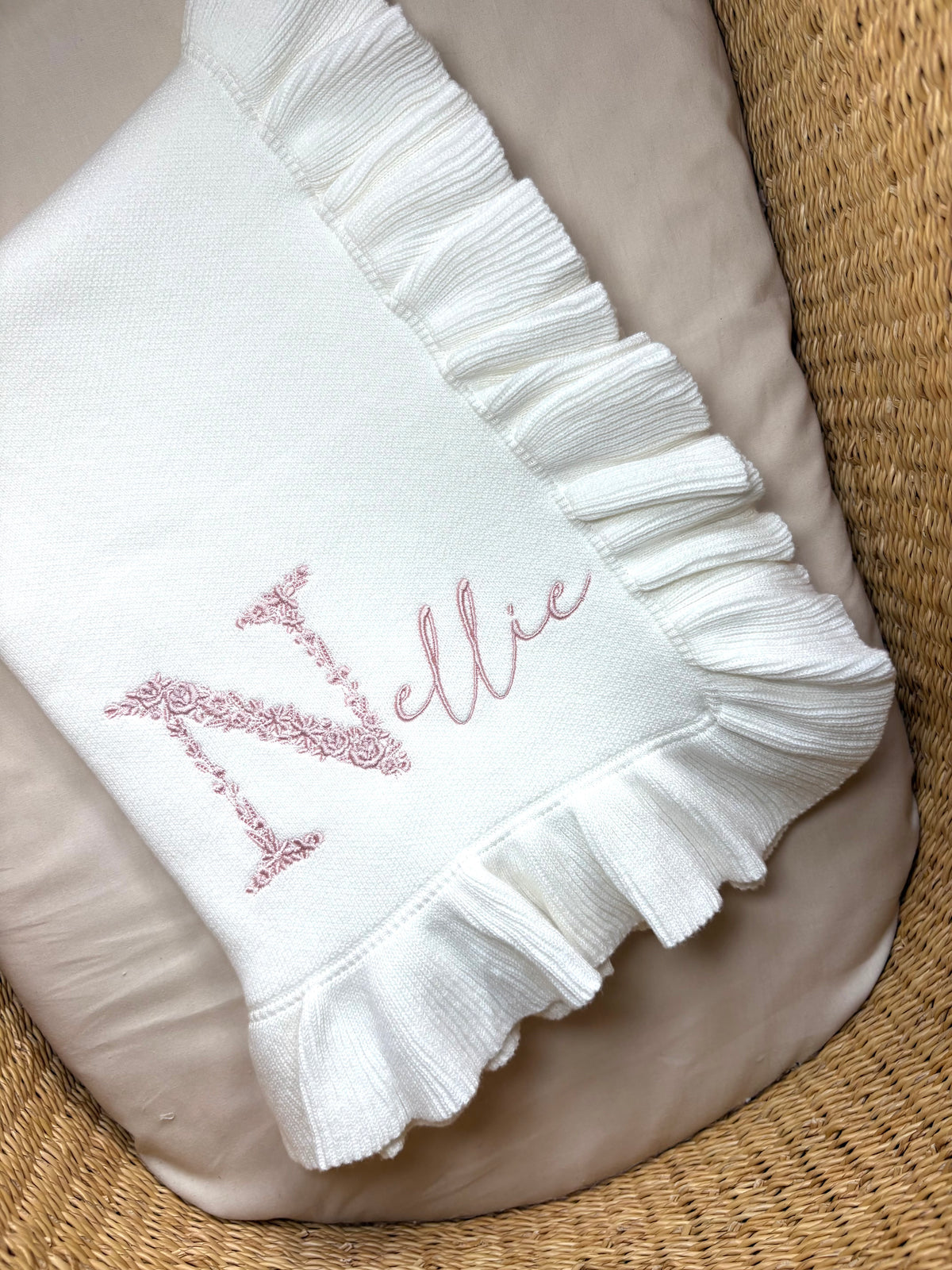 Floral Initial Detail Oyster Blanket