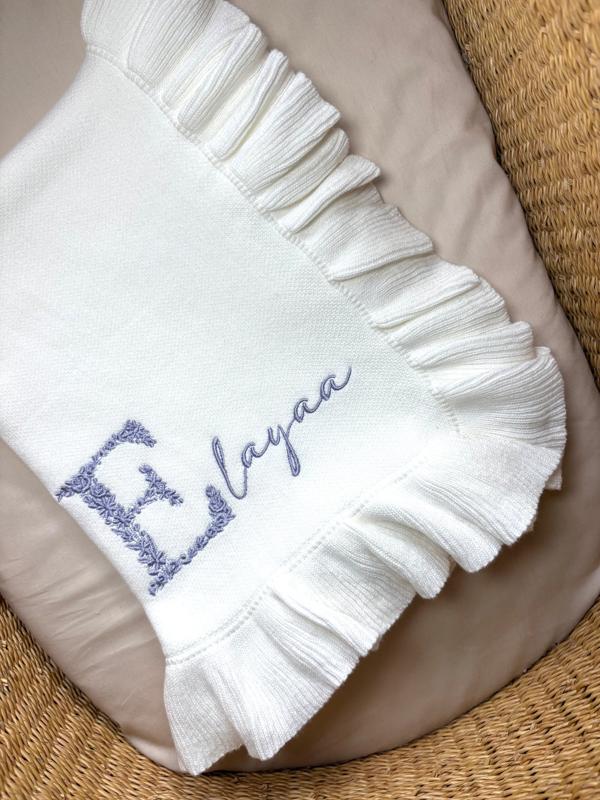 Floral Initial Detail Oyster Blanket