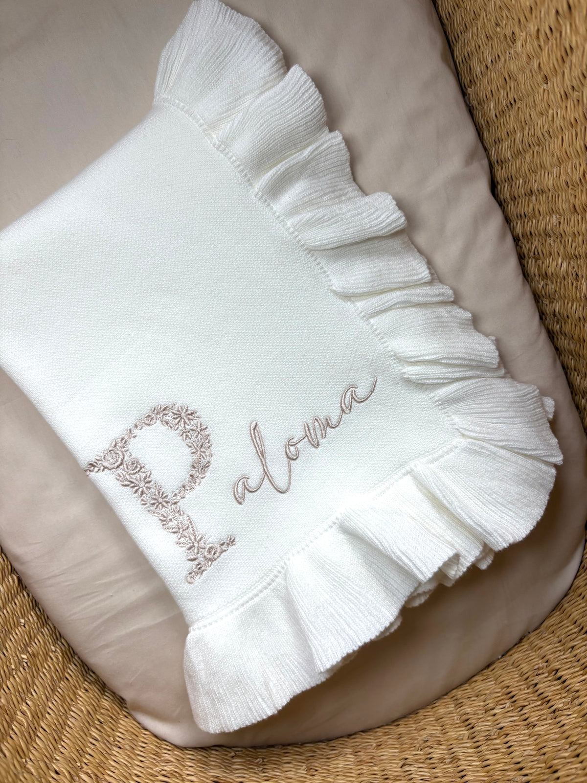 Floral Initial Detail Oyster Blanket