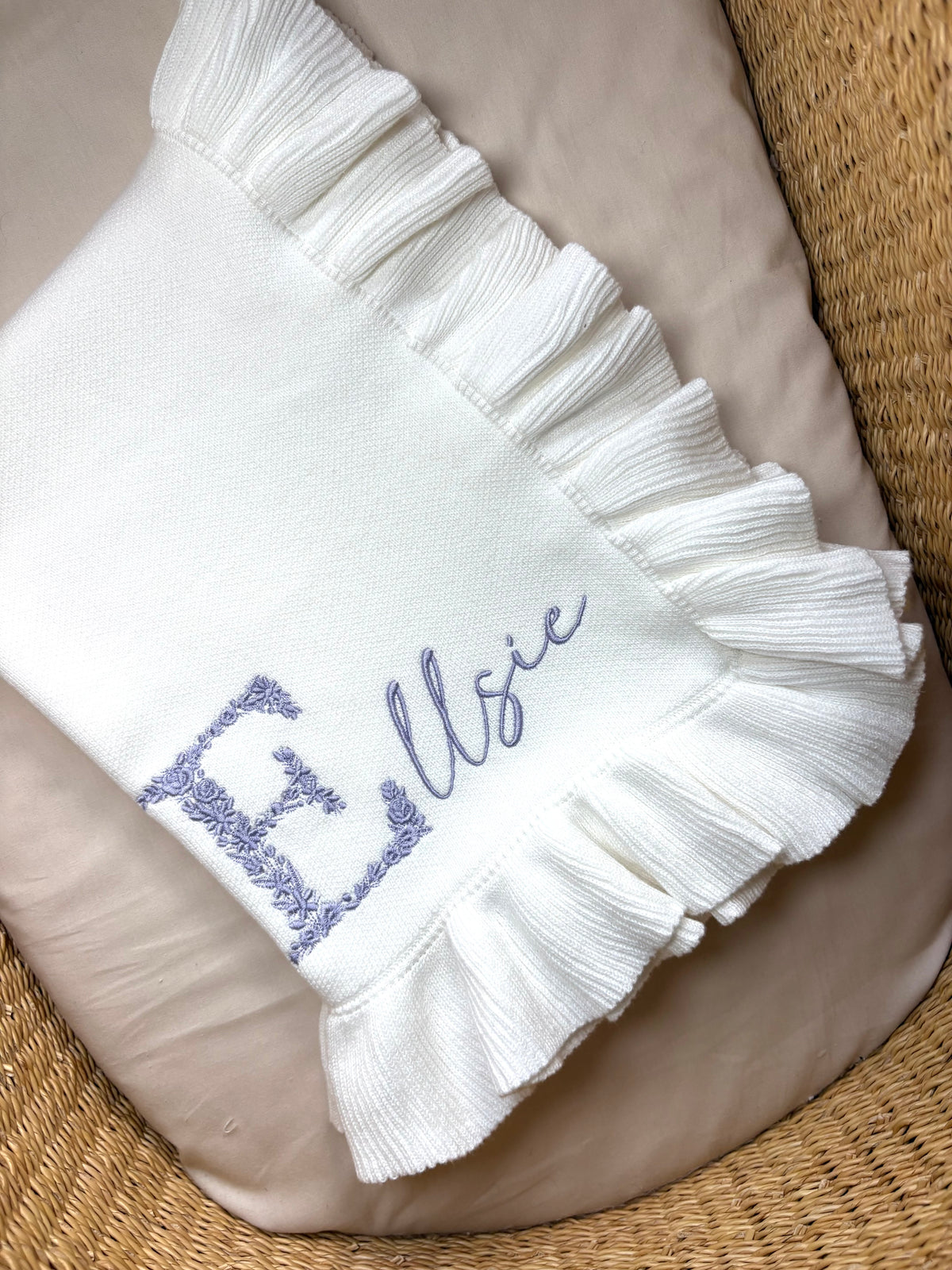 Floral Initial Detail Oyster Blanket