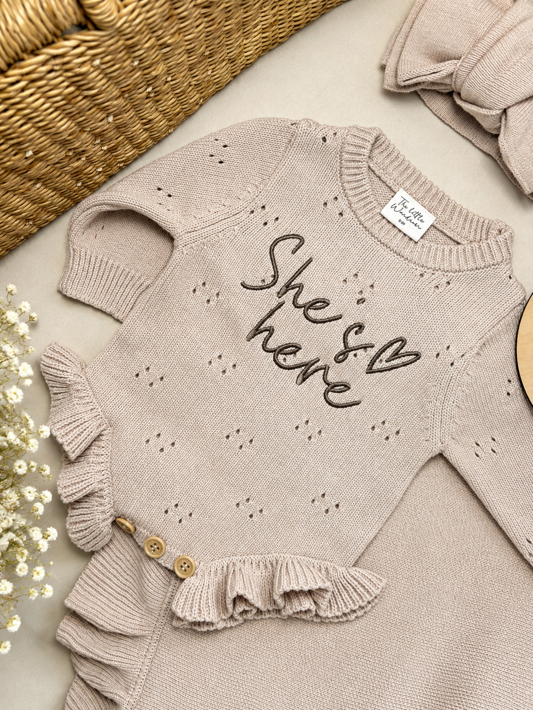 Beige Pointelle Luxé Frill Leg Romper