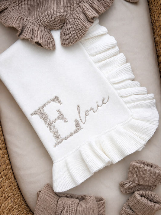 Floral Initial Detail Oyster Blanket