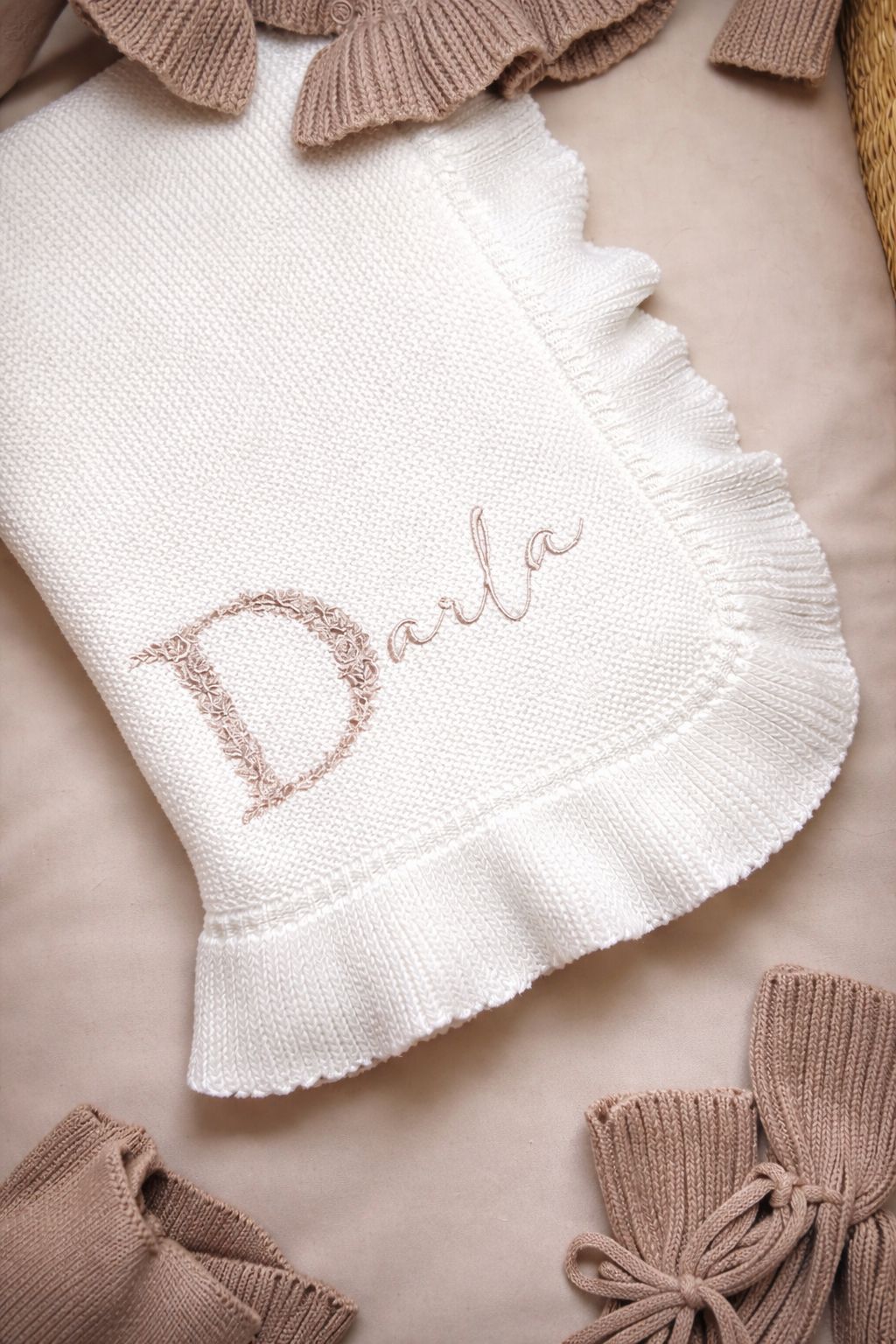 Floral Initial Detail Oyster Blanket